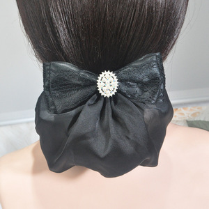 Niñas arco Barrette elegante Floral oficial señora pinza de pelo cubierta red tul Bowknot mujeres Hairgrip diadema redecilla - Product Image 1