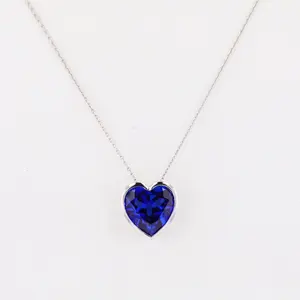 bezel setting 12x12mm heart pendant lab grown sapphire shape S925 10k 14k solid gold necklace