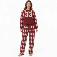 Ensemble deux pièces décontracté Lady Agley en tricot imprimé 100 % coton : pull à col en maille et pantalon large à cordon de serrage, séchage rapide, personnalisable
