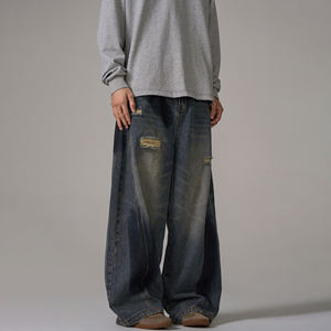 กางเกงยีนส์ขากว้างของผู้ชายเอวกลางหลวมแนววินเทจแบบอเมริกันทันสมัย - Product Image 2