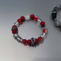 Bracelet pendentif esthétique tendance, 2 couches de perles en verre craquelé bleu, bracelet réglable, bijoux pour femmes à porter au quotidien