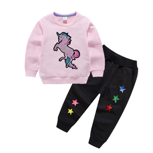 por mayor de los niños ropa de bebé niñas chándales 2pcs lentejuelas unicornio estrellas parches de chándal de los niños - Product Image 4