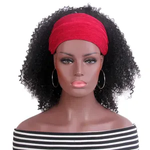 Siyah kadınlar için Afro kinky kıvırcık saç modeli ile elastik ve ayarlanabilir sentetik peruk kafa bandı. Çeşitli durumlar için uygundur.