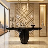 Table d'entrée en marbre naturel noir et blanc, style luxe léger, moderne et minimaliste, console de salon, bureau artistique sur mesure