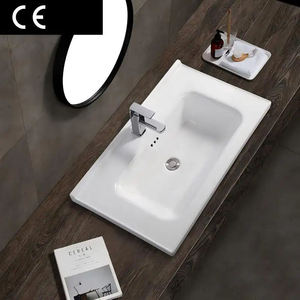 Lavabo Rectangular Moderno de Cerámica/Porcelana Blanca para Baño, Hotel, Instalación Sobre Encimera - Product Image 1