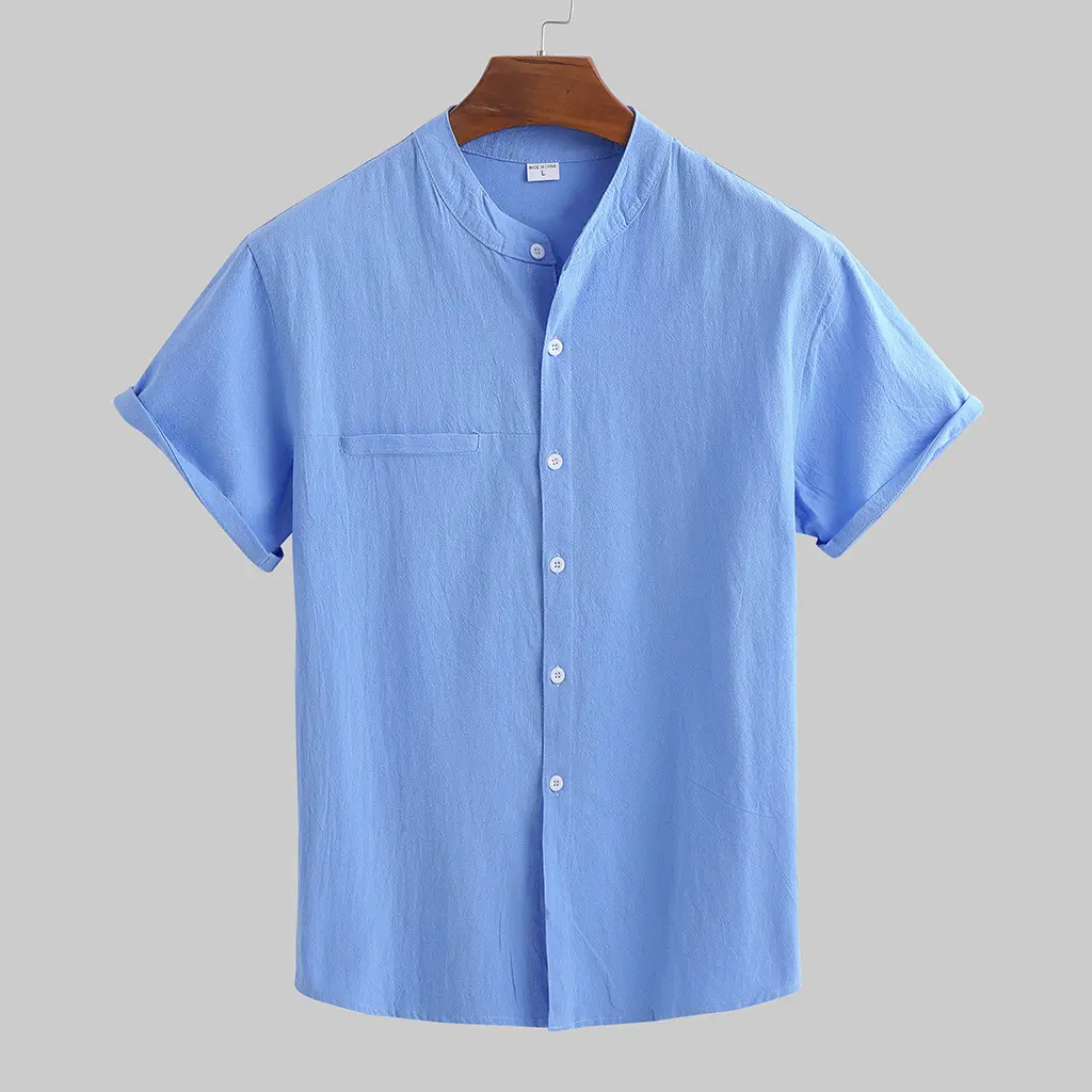 Blank Mens Cotton And Linen Shirts Button Up Shirt Short Sleeve Custom Printed Hawaiian Shirt