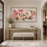Lukisan Kanvas Bunga Merah Muda Bertekstur, Seni Dinding Bunga Peony Abstrak, Karya Seni Minyak Buatan Tangan, Dapat Disesuaikan, Romantis untuk Rumah dan Hotel