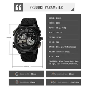 <span class=keywords><strong>Reloj</strong></span> Deportivo SKMEI 4 Time para Hombre con Pantalla LED, Cronómetro Digital, Calendario, <span class=keywords><strong>Reloj</strong></span>, Resistente al Agua 50M, Relojes de Pulsera con Alarma Hombre 2202 - Product Image 3