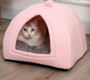 Tempat Tidur Kucing Pola Solid Khusus, Bernapas, untuk Semua Musim, Tidak Dapat Dilepas, Penggunaan Dalam Ruangan, Bahan Poliester, Ukuran S/M/L - Product Image 4
