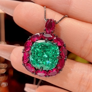 Fashion Eco-friendly Copper Wedding Jewelry Emerald Necklace <b>Set</b> 14*14-12*12mm Green Cubic Zirconia Square <b>Earrings</b> Rings <b>Set</b> - Product Image 3
