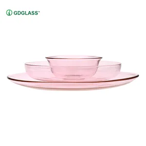 Clear glassware small round shape tempered glass dinner serving plate daily used kitchenware in home