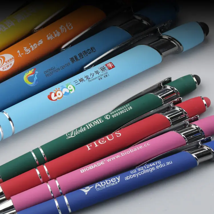 Promotional Multi-color Pen Body Dual Head Use Touch Screen Metal Ballpoint Pen With Custom Logo