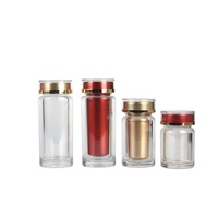 Bouteilles de supplément vides en acrylique Bouteilles de capsules d'impression personnalisées bocaux d'étanchéité de bouteilles rondes droites avec intérieur en pp