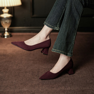 Zapatos de Tacón para Mujer 5001C, Punta Puntiaguda, Tacón Cuadrado, Cuero Genuino, Suaves, Zapatos de Oficina, Tacón Mediano 3cm 5cm, Color Sólido, Zapatos de Trabajo - Product Image 3