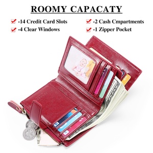 กระเป๋าสตางค์หนังแท้แบบพับได้สำหรับผู้หญิง ป้องกัน RFID สำหรับใส่บัตรเครดิต ขายส่ง - Product Image 4