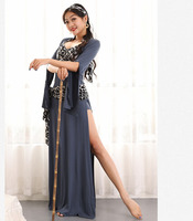Vestido Largo de Danza del Vientre Oriental con Bastón, Estilo Egipcio, 4 Piezas, para Mujer