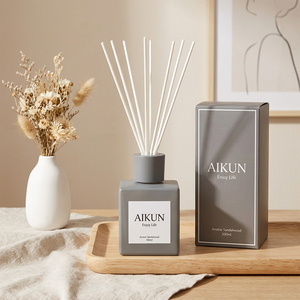 Aikun Any Scent Small Order 3 Day Sample 7 Day Ship 270 Milliliter Gray Square Glass <b>Reed</b> <b>Diffuser</b> Set with Water Transfer Logo - Product Image 2