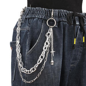 Cadena de cintura de metal de doble capa con colgante de calavera geométrica, de aleación de zinc, estilo Hip Hop Punk, para pantalones, moda casual, cadena corporal - Product Image 1