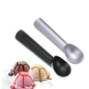 Cuchara caliente calentadora de aleación de aluminio para helados, fabricante de cucharillas de metal de color negro y plateado