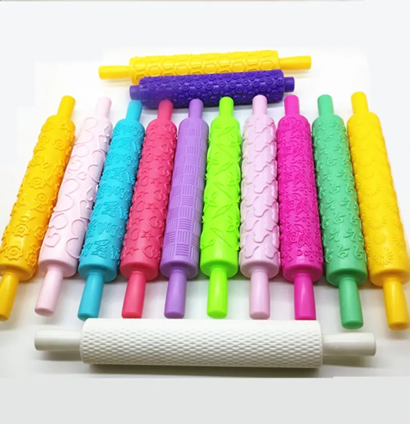 Plastik Embossing Rolling Pins Berbagai Desain Warna-warni Adonan Rol Fondant Kue Dekorasi Alat Sugarcraft