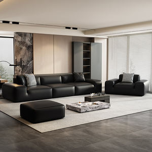 2025 nouveau modèle Big Black Bull canapé noir moderne luxe petit appartement italien minimaliste salon droit trois places canapé - Product Image 1