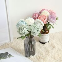 Bouquet de fleurs artificielles en pivoines de 29 cm de long, petites roses artificielles, camélias, fausses fleurs pour décorations, pivoine