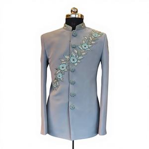 Sherwani et pantalon de marié tendance et éblouissants avec broderies colorées, perles de verre en cristal et embellissements Dabka pour mariage - Product Image 1