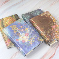 Carnet de notes A5 à couverture rigide, rétro, avec pages intérieures colorées à motifs floraux