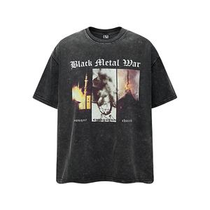 Di alta qualità 330 Gsm cotone pesante Vintage lavato nero oversize t-shirt per gli uomini con lavaggio acido di stampa digitale - Product Image 5