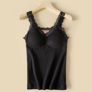 Débardeur chaud en dentelle à col en V pour femmes, automne et hiver, avec coussin de poitrine, gilet en velours épais, amincissant et chaud, sous-vêtements - Product Image 3