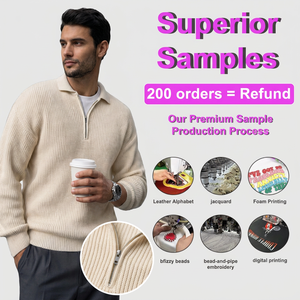 Suéter de punto acanalado de mezcla de lana premium para hombre, con cuello de media cremallera, manga larga, oversize, cálido, informal, para otoño, con logo frontal - Product Image 2