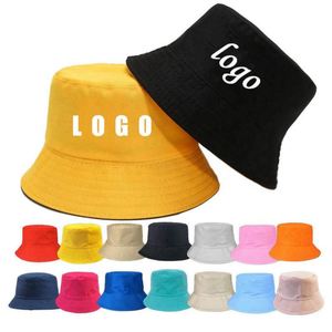 Wholesale Unisex Custom Embroidery Logo Cotton Solid Outdoor Sunscreen Flat Top Kids Fisherman Bucket Hat Caps - Product Image 1