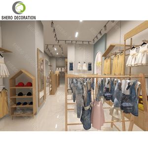 Vitrine murale de vêtements pour enfants en bois exquis Meubles de magasin de vêtements pour enfants de haute qualité pour la conception moderne de magasin de bébé - Product Image 2