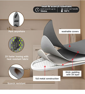Planche <span class=keywords><strong>à</strong></span> <span class=keywords><strong>repasser</strong></span> pliable avec <span class=keywords><strong>support</strong></span> de fer avec gain de place de stockage avec crochet de suspension pratique avec panier - Product Image 6