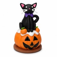 Figurine de chat noir d'Halloween personnalisée avec lumière LED, en pâte à modeler, mignonne et effrayante, décoration de table