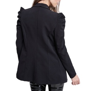 Chaqueta de oficina informal de manga larga con hombro de burbuja negra para mujer con estilo personalizado - Product Image 3