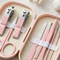 Ensemble de manucure rose 8 en 1, kit de soin des ongles, outils de pédicure avec étui de rangement pour la maison et les voyages