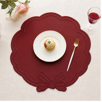 Napperon de table rond en PVC gaufré motif nœud, style dentelle européenne, imperméable, anti-taches, séchage rapide, pour la maison et la cuisine occidentale, diamètre 38 cm