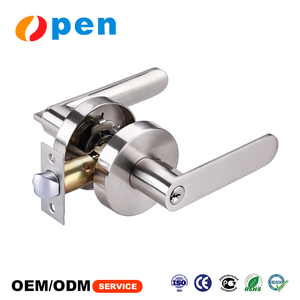 Manilla de Puerta con Cerradura Interior de Aleación de Zinc Niquelado Satinado Reforzada para Baño y Entrada, Madera y Acero - Product Image 1