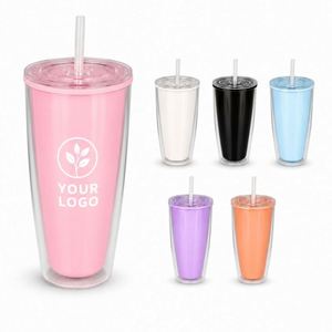 Custom Cold Drinking Plastic Tumbler Cups BPA Free 24oz <b>Double</b> <b>Wall</b> Acrylic Travel Plastic <b>Double</b> <b>Wall</b> With Straw and Lid - Product Image 1