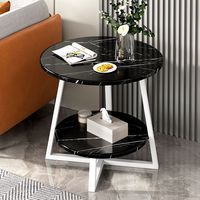Juego de Mesa de Centro Circular de Dos Niveles con Estantes de Almacenamiento, Diseño Moderno Minimalista, Estructura Metálica, Venta Directa de Fábrica