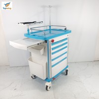 Chariot médical professionnel moderne en ABS, chariot d'urgence, 5 tiroirs, léger, durable, chariot d'infirmière pour hôpital
