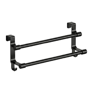 Support de porte à double couche avec crochets pour le rangement des serviettes et des ustensiles de cuisine, style moderne et minimaliste, en acier au carbone - Product Image 5
