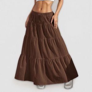 Gonna Lunga Elegante Boho da Donna Primavera Estate <span class=keywords><strong>a</strong></span> <span class=keywords><strong>Vita</strong></span> <span class=keywords><strong>Alta</strong></span> con Elastico, Tinta Unita, Orlo Arricciato e Traspirante in Chiffon - Product Image 4