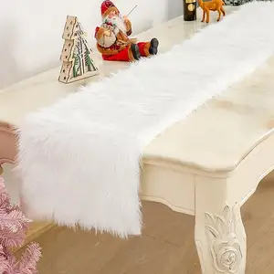 Luxe Kerst Tafelloper Sneeuwwit Faux Bont Tafelloper Voor Kersttafel Decoraties