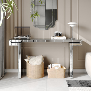 Mesa Consola de Lujo con Espejo de Cuerpo Entero de 60 Pulgadas, Mesa de Entrada/Sofá de Vidrio Templado Acanalado, Estilo Lujo Ligero - Product Image 4