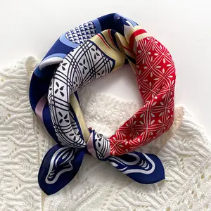 100% Real Silk Square Scarves 53*53 cm Female Custom Head Band Fashion Small Bandana Printed Crepe Plain Vintage Handkerchief