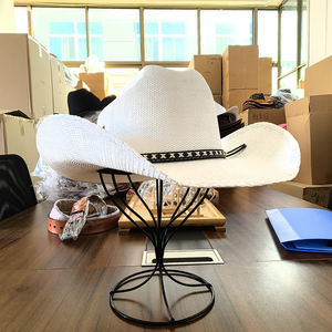 Sombrero Vaquero de Paja de Papel para Hombre Estilo Americano Western de Texas con Ala Moldeable de Cubierta Dura y Cuerno Largo Tipo Cattleman <span class=keywords><strong>Boa</strong></span> México - Product Image 4