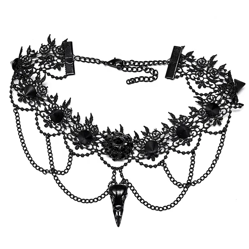 PUNK RAVE DS-508LHF Goth Bird Skull Choker Personality Punk Tassel Chain Choker Necklace Goth Collar Choker