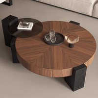 Ensemble de tables basses rondes minimalistes, table centrale, table d'appoint, table basse de salon pour petit appartement, couleur noyer, avec rangement